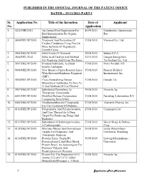 Published in the Official Journal of the Patent Office Dated – 25/11/2011-Part I