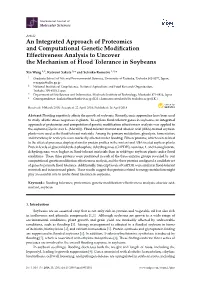 An Integrated Approach of Proteomics and Computational Genetic Modiﬁcation Effectiveness Analysis to Uncover the Mechanism of Flood Tolerance in Soybeans