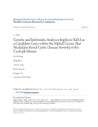 Genetic and Informatic Analyses Implicate Kif12 As a Candidate Gene Within the Mpkd2 Locus That Modulates Renal Cystic Disease Severity in the Cys1cpk Mouse