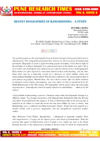 Recent Biographies of Ramakrishna – a Study