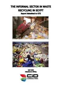 THE INFORMAL SECTOR in WASTE RECYCLING in EGYPT Report Submitted to GTZ