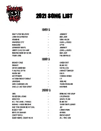 2021 Song List