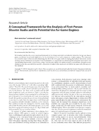 Research Article a Conceptual Framework for the Analysis of First-Person Shooter Audio and Its Potential Use for Game Engines