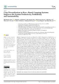 Crop Diversification in Rice—Based Cropping Systems Improves The