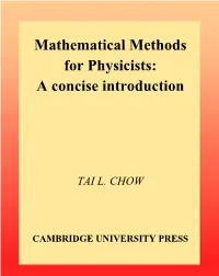 Mathematical Methods for Physicists: a Concise Introduction