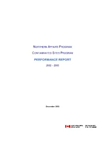 NAP Contaminated Sites Program Performkance Report 2002-2003