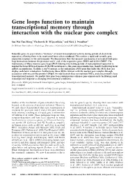 Gene Loops Function to Maintain Transcriptional Memory Through Interaction with the Nuclear Pore Complex