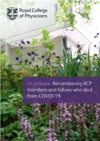 In Tribute: Remembering RCP Members and Fellows Who Died from COVID-19 INTRODUCTION