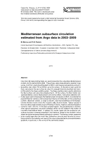 Mediterranean Subsurface Circulation Estimated from Argo Data in 2003–2009