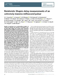 Relativistic Shapiro Delay Measurements of an Extremely Massive Millisecond Pulsar