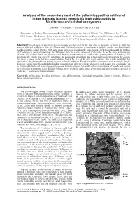 Analysis of the Secondary Nest of the Yellow-Legged Hornet Found in the Balearic Islands Reveals Its High Adaptability to Mediterranean Isolated Ecosystems