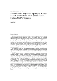 Exclusion and Regional Disparity in 'Kerala Model' of Development
