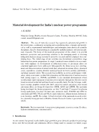 Material Development for India's Nuclear Power Programme