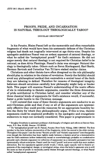 Proofs, Pride, and Incarnation: Is Natural Theology Theologically Taboo?