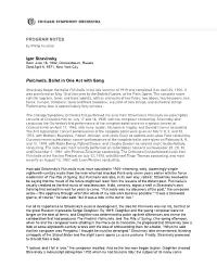 PROGRAM NOTES Igor Stravinsky Pulcinella, Ballet in One Act with Song