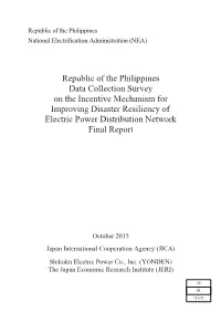 Republic of the Philippines Data Collection Survey on the Incentive Mechanism for Improving Disaster Resiliency of Electric Power Distribution Network Final Report
