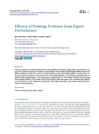 Efficacy of Priming: Evidence from Expert Performance