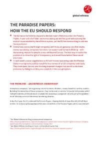 THE PARADISE PAPERS: HOW the EU SHOULD RESPOND the EU Has So Far Failed to Respond to the Last Major Offshore Scandal, the Panama Papers