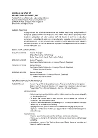 CURRICULUM VITAE of SHAMS FORRUQUE AHMED, Phd Assistant Professor of Mathematics & Computational Science Science and Math Program, Asian University for Women 20/A M