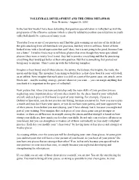 VOLLEYBALL DEVELOPMENT and the CHESS METAPHOR Peter Bristotte - August 26, 2020