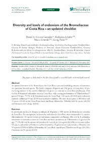 Diversity and Levels of Endemism of the Bromeliaceae of Costa Rica – an Updated Checklist