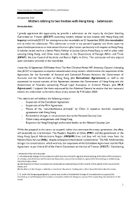 Matters Relating to Two Treaties with Hong Kong – Submission Introduction