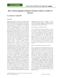 How to Boost Immunity in Diabetic Patients to Defeat Covid19 Via Internet