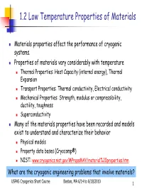 1.2 Low Temperature Properties of Materials
