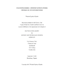 A FEMINIST SCIENCE STUDIES CRITIQUE of ANTI-FGM DISCOURSE Wairimé Ngaréiya Njambi Dissertation Submitted To