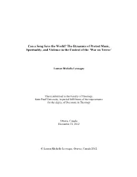 Can a Song Save the World? the Dynamics of Protest Music, Spirituality, and Violence in the Context of the ‘War on Terror’