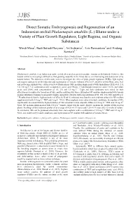 Direct Somatic Embryogenesis and Regeneration of an Indonesian