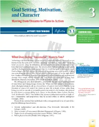 Goal Setting, Motivation, and Character 3 Moving from Dreams to Plans to Action