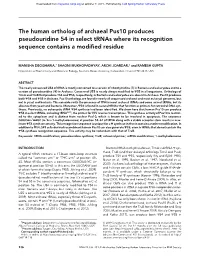 The Human Ortholog of Archaeal Pus10 Produces Pseudouridine 54 in Select Trnas Where Its Recognition Sequence Contains a Modified Residue