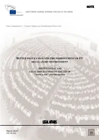 Better Regulation and the Improvement of Eu Regulatory Environment