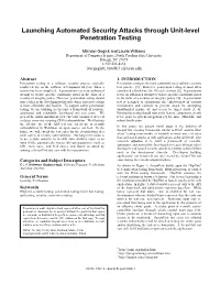 Launching Automated Security Attacks Through Unit-Level Penetration Testing
