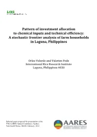 Pattern of Investment Allocation to Chemical Inputs and Technical Efficiency: a Stochastic Frontier Analysis of Farm Households in Laguna, Philippines