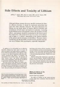 Side Effects and Toxicity of Lithium