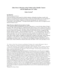 John Owen's Doctrine of the Trinity in Its Catholic Context and Its Significance for Today