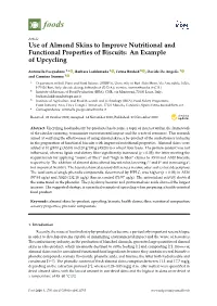Use of Almond Skins to Improve Nutritional and Functional Properties of Biscuits: an Example of Upcycling