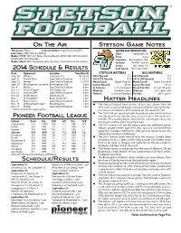 2014 Schedule & Results Stetson Game Notes