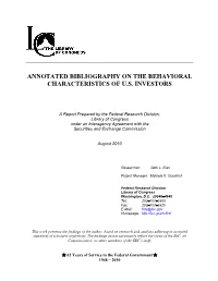 Annotated Bibliography on the Behavioral Characteristics of U.S