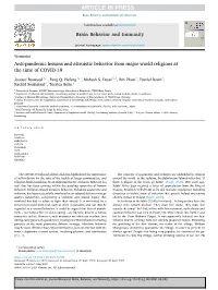 Anti-Pandemic Lessons and Altruistic Behavior from Major World Religions at the Time of COVID-19