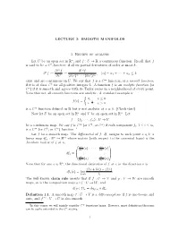 SMOOTH MANIFOLDS 1. Review of Analysis Let U Be an Open Set in R