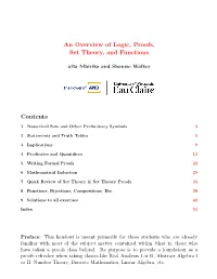 An Overview of Logic, Proofs, Set Theory, and Functions Contents