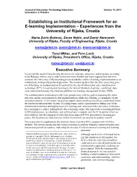 Establishing an Institutional Framework for an E-Learning Implementation – Experiences from the University of Rijeka, Croatia