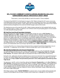 Nfl to Host Community Events Across Arlington, Dallas & Surrounding Areas Throughout Draft Week