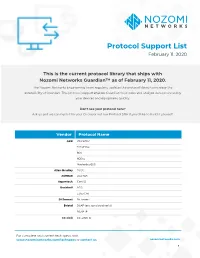 Protocol Support List February 11, 2020