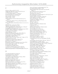 Astronomy 1973-2000 Title Index