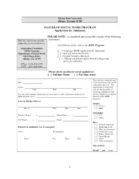 MASTER of SOCIAL WORK PROGRAM Application for Admission
