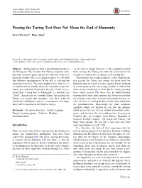 Passing the Turing Test Does Not Mean the End of Humanity
